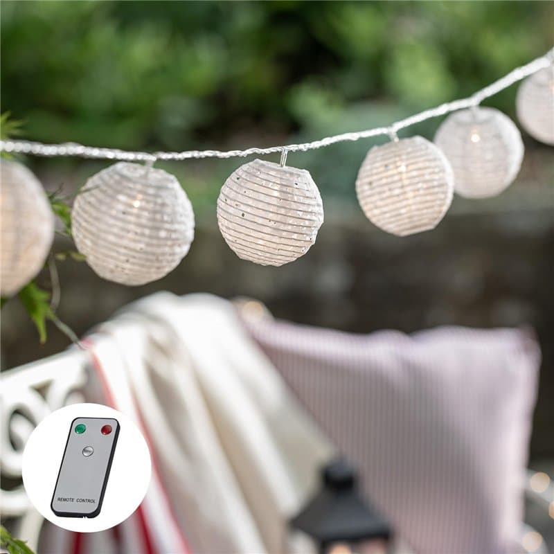 Lights4fun Guirlande Lumineuse Raccordable à 20 Lampions Blancs avec LED Blanc Chaud Décoration d'Été Pour l'Intérieur et l'Exté