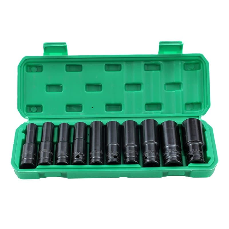 KATSU 1/2" Jeu de Douilles Profondes Impact 10 Pièces 8mm-24mm Métrique Clé Jeu de Douilles à Chocs Profondes, Outil de Réparati