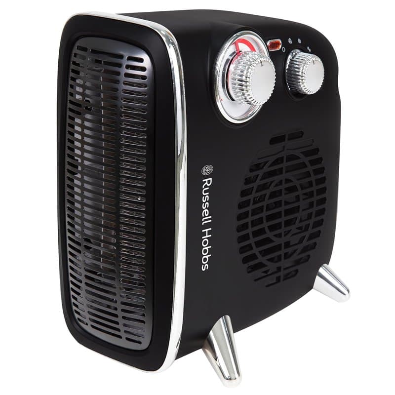 Russell Hobbs 1800W/1.8KW Electric Heater, Retro Horizontal/Vertical Fan Heater in Black with Adjustable Thermostat, 2 Heat Sett