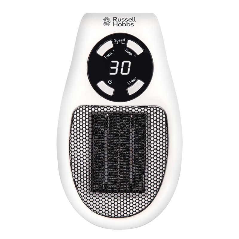 Russell Hobbs RHPH2001 Heater with Ceramic Plug-in Heater, 500 W, Adjustable Thermostat, 12-Hour Timer and LED Display, 2 Fan Sp