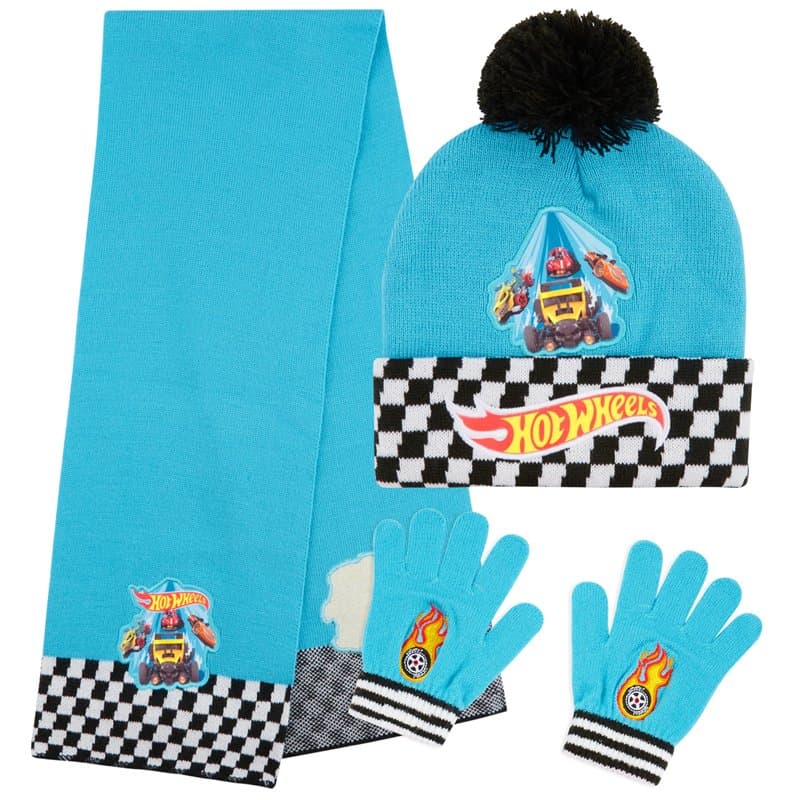 Hot Wheels Ensemble d'Accessoires d'Hiver Garçon, Bonnet, Écharpe et Gants - Cadeau Enfant