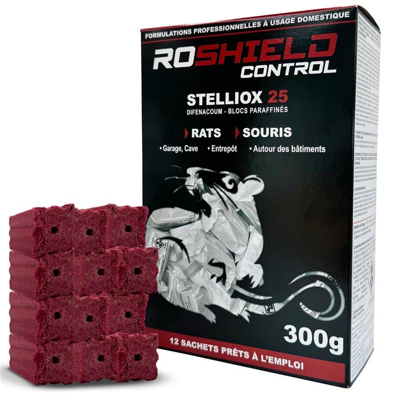 Roshield Stelliox 12 Blocs de Poison Appât Tueur de Rats et de Souris à Action Rapide - Intérieur, Extérieur pour Station d'Appâ
