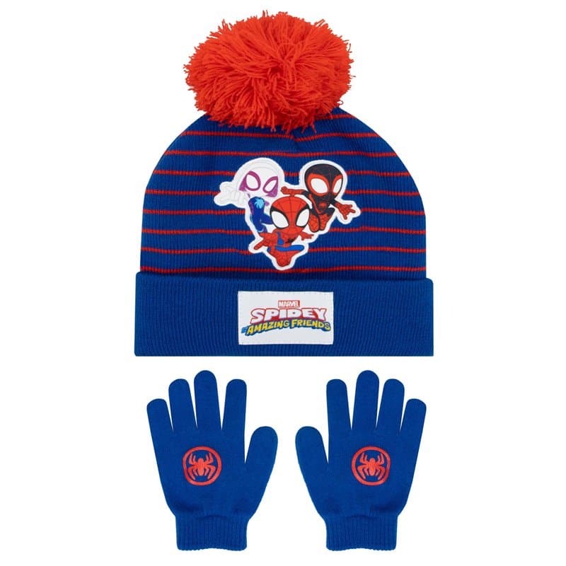 Marvel Bonnet Spiderman | Spidey Et Ses Amis Extraordinaires Gant Et Bonnet Enfant | Bonnet Et Gant Hiver | Taille Unique Bleu