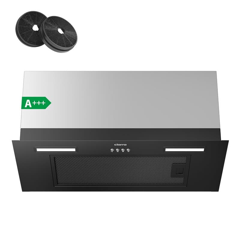 Ciarra Hotte Aspirante Encastrable 60 cm Classe A+++ 650 m³/h, Hotte Compacte Encastrée Noir avec Filtre à Charbon CBCF003, Évac