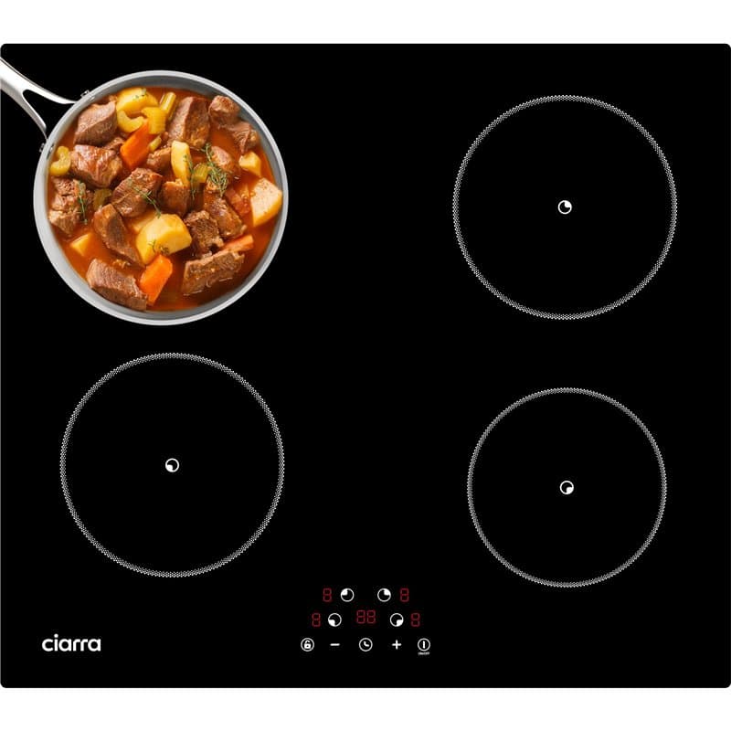 Ciarra CABBIH4-F Plaque de cuisson à induction encastrable 60 cm 4 plaques à induction, commande tactile, 9 niveaux de puissance
