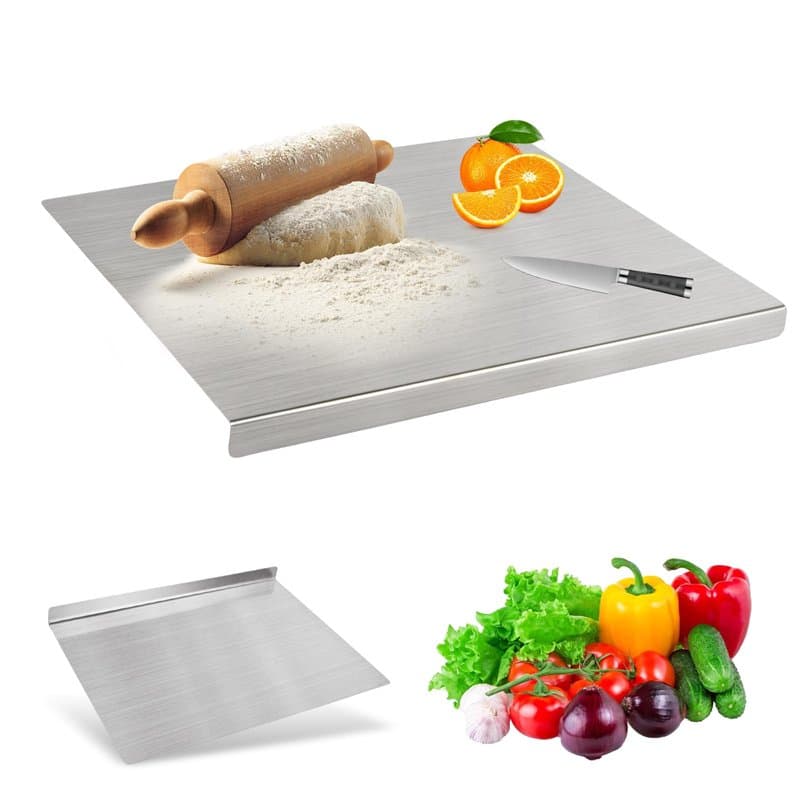 Focenat Planche a Decouper Inox 40 x 30 cm, Planche à Pétrir Inox, Protege Plan de Travail Cuisine avec bord d'arrêt, Plaque Ino