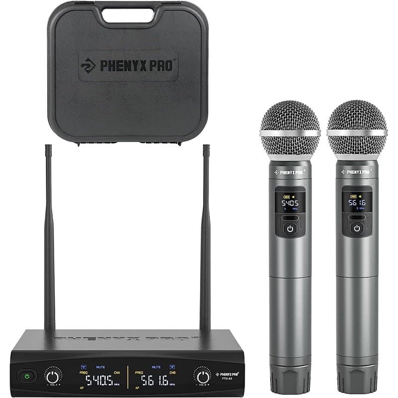 Phenyx Pro Système de Microphones sans Fil avec étui, Ensemble de Microphones sans Fil à Main pour Le Chant, Le karaoké, l'églis