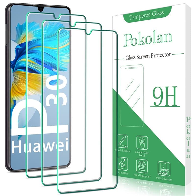 Pokolan Lot de 3 Verre Trempé pour Huawei P30 Film Protection écran, Dureté 9H, 0,33mm HD Ultra Transparent, Sans Bulles, Anti-R