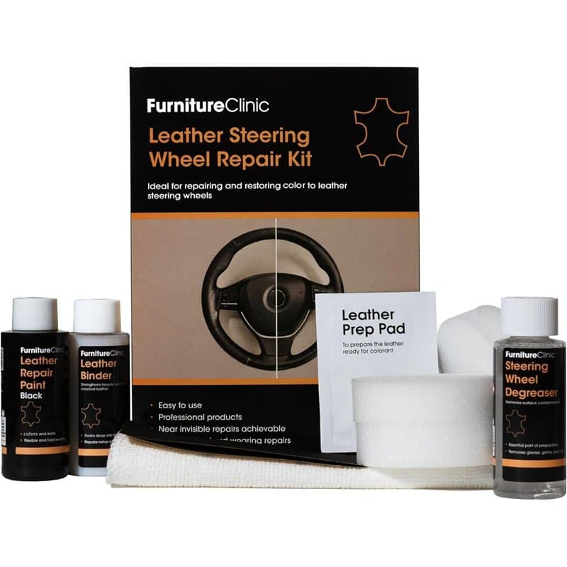 Kit de Réparation Volant de Voiture Furniture Clinic (Noir) – Retire Toute Accumulation de Graisse, Répare Tout Dommage & Restau