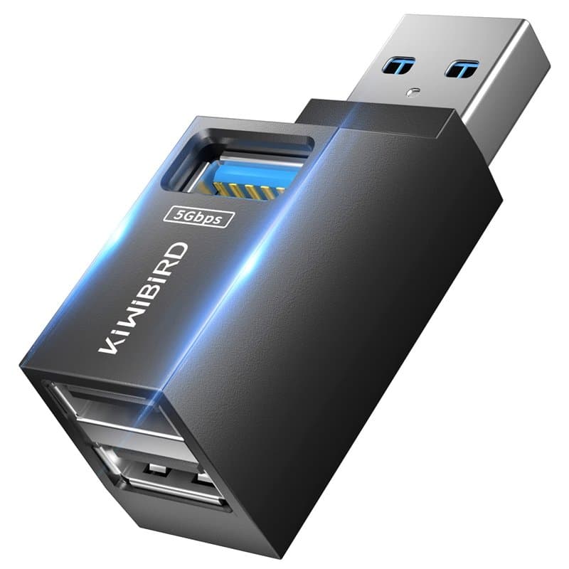 KiWiBiRD Hub USB Mini avec Multi Ports (1x USB 3.0, 2X USB 2.0), Adaptateur d'extension de répartiteur USB pour Ordinateur Porta