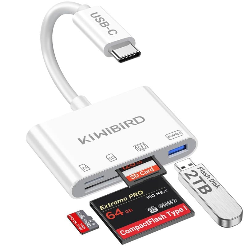KiWiBiRD Lecteur Carte Compact Flash USB C CF Card Reader mémoire externes SD Micro SD Type C, Compatible avec iPhone 16 15 Plus