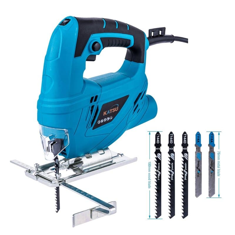 Scie Sauteuse, KATSU 400W Scie Sauteuse électrique avec 5 Lames, 0~3000 SPM, Angle ± 45°, Vitesses Variables, pour Couper Bois,