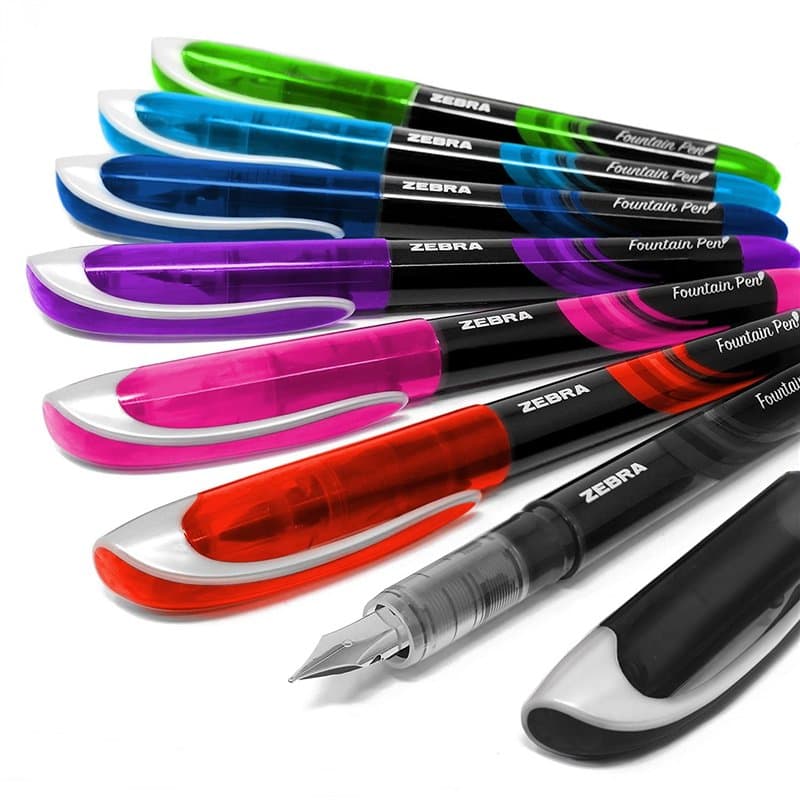 Zebra Fuente Lot de 7 stylos plume jetables 1 de chaque couleur