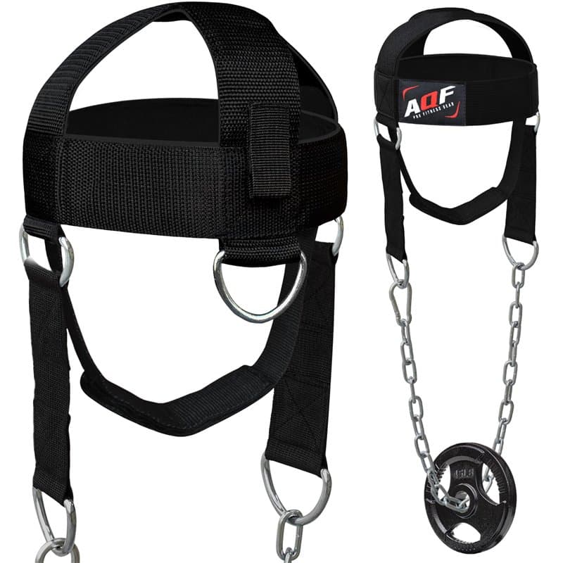 AQF Harnais Réglable Pour La Tête, Ceinture De Musculation Pour Le Cou Avec Fixation Par Anneau En D Et Chaîne En Acier, Pour La