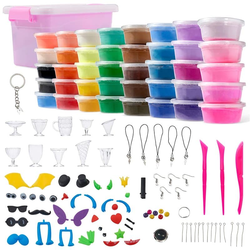 THE TWIDDLERS 125 Pcs Kit de Loisirs Créatifs - 40 Couleurs de Autodurcissante Argile, Pâte à Modeler Sèche à l'Air avec 85 Outi