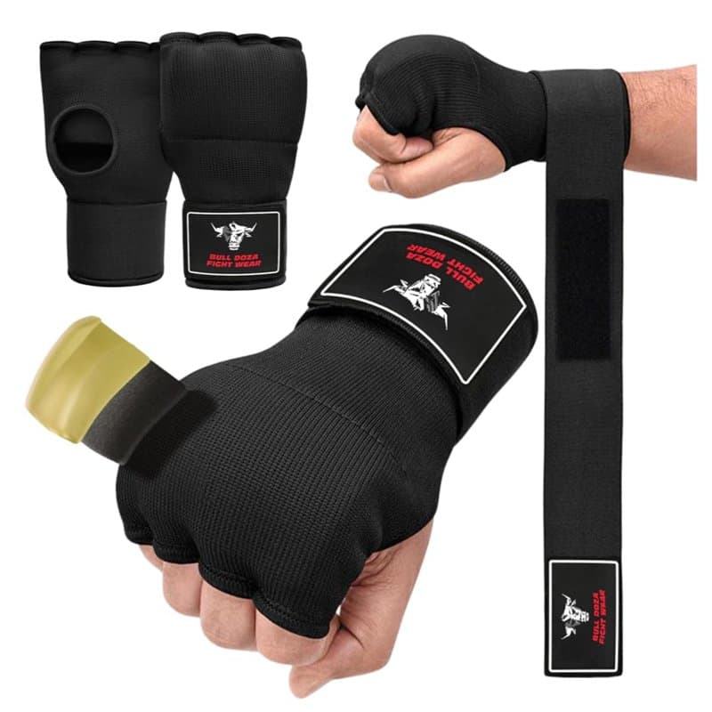 L - Paire de Gants de Boxe en Gel avec Sangles de Poignet de 75 cm – Élastiques, rembourrés, Protection du Poing pour Muay Thai,