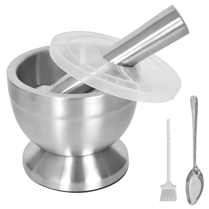 KYSUN Mortier et Pilon en Acier Inoxydable, Set Mortier et Pilon, Mortier Pilon Cuisine, Antidérapant Mortiers et Pilons, Broyeu