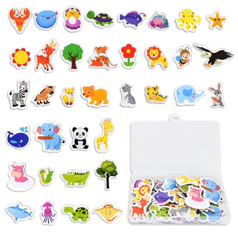 36Pcs Aimants de Réfrigérateur en Bois Aimants de Réfrigérateur avec de Beaux Animaux, Jouets d'éducation précoce Convient à la