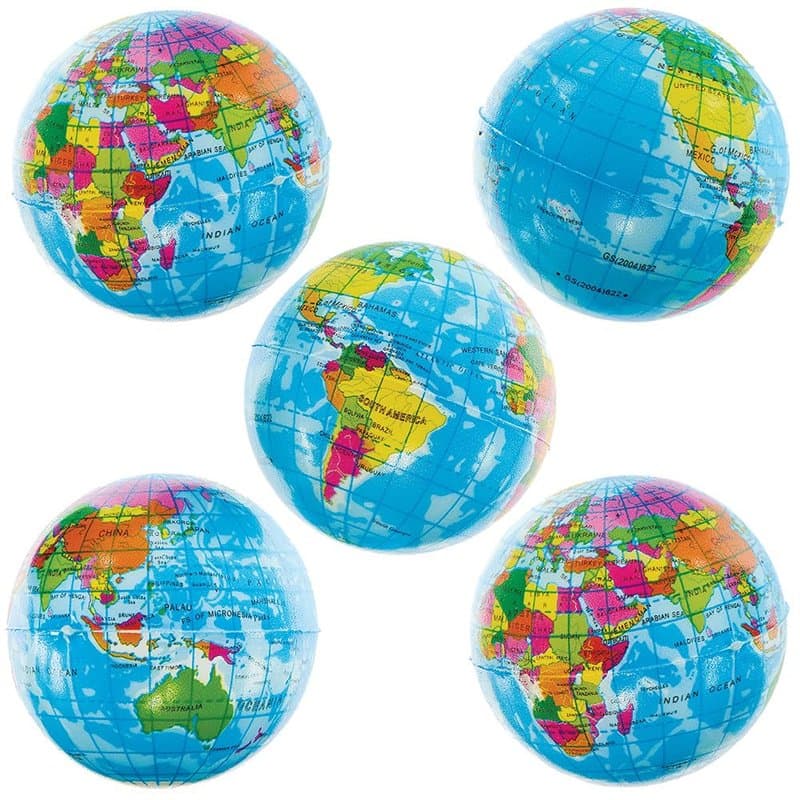 Baker Ross FN050 Globe Squeezy Balls - Lot de 5, balle anti-stress pour remplir les sacs de fête