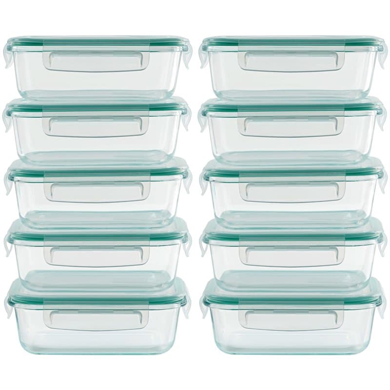 Winter Shore Boites Alimentaires Hermétiques avec Couvercles 630ml (10 pcs)- Récipients Meal Prep Verre Borosilicaté Sans BPA po