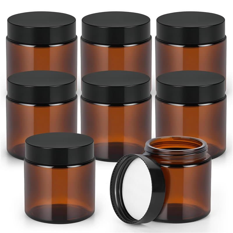Winter Shore Pot Verre Ambré 120ml avec Couvercles Noirs (Lot de 8) - Pot A Bougie Vide - Petit Pot Vide Cosmétiques, Lotions, M