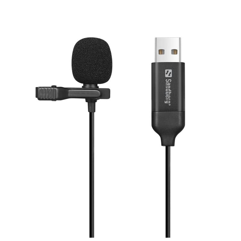 Sandberg Streamer USB Clip Microphone, Microphone Pince-Cravate Omnidirectionnel Pour Ordinateur Portable, USB A, Plug & Play, P