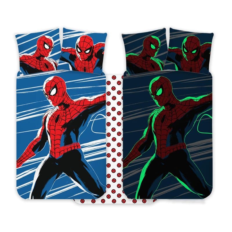 Spiderman Parure de lit 100 x 135 cm + taie d'oreiller 40 x 60 cm, 100 % coton | Parure de lit phosphorescente pour bébé, parfai