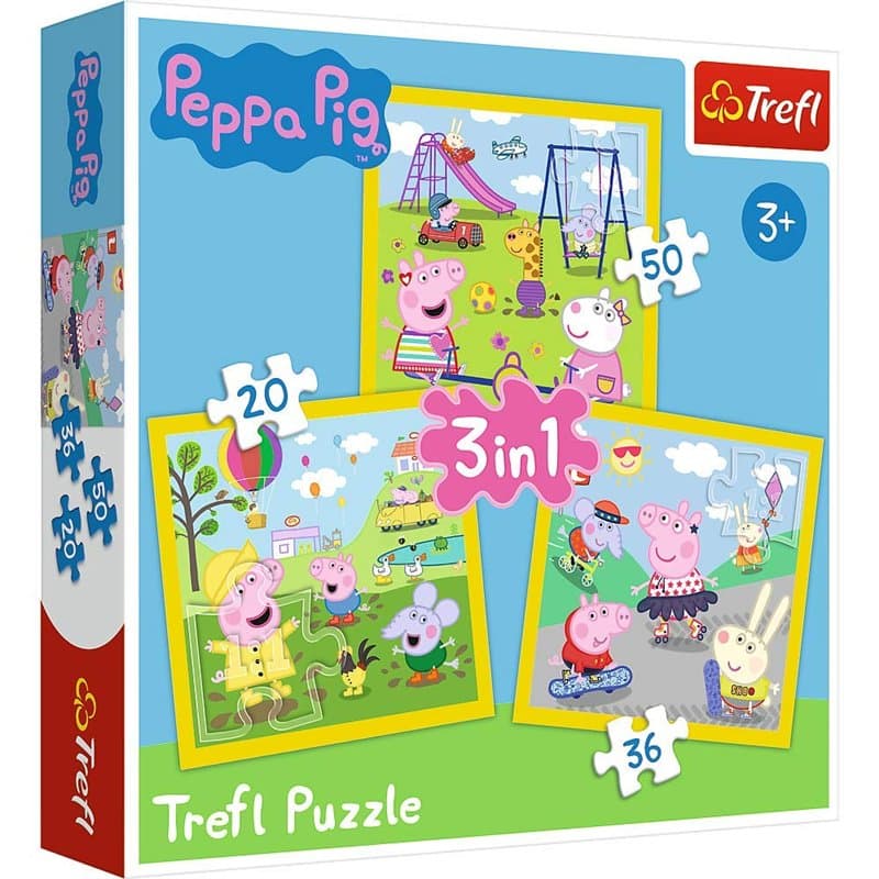 Trefl 10IT5900511348491IT10 Puzzle, Fröhlicher Tag Von Peppa Wutz, Von 20 BIS 50 Teilen, 3 Sets, für Kinder AB 3 Jahren