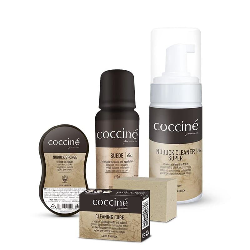 Cocciné Kit d'entretien 4 en 1 pour chaussures en daim, nubuck et membranes TEX - Utilisation confortable - Mini éponge de netto