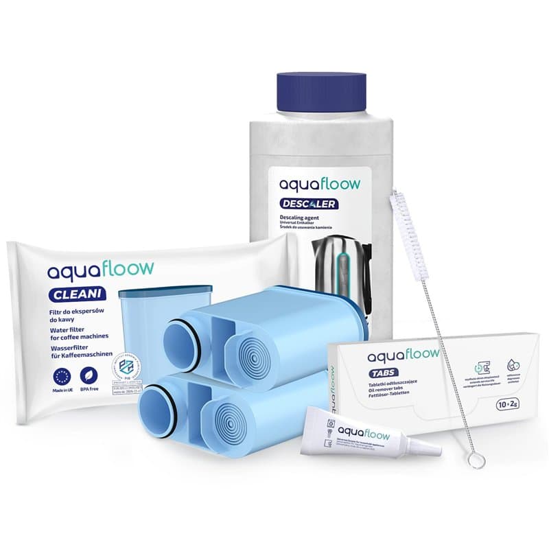 Aquafloow Kit d'Entretien pour Machine à Espresso Philips, Saeco | 2x Filtres à Eau de Rechange AquaClean, Pastilles de Nettoyag