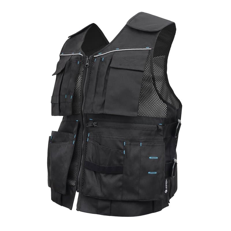 Högert Technik Gilet à outils noir uni | Tissu 100% polyester Oxford 600D | Gilet de travail | Gilet de travail pour homme avec