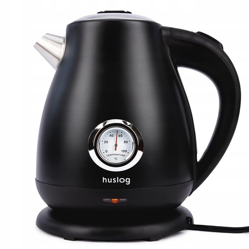 Huslog Bouilloire Électrique Rétro 1,7L, 2200W, Thermomètre Intégré, Chauffage Rapide, Acier Inoxydable, Sans Fil avec Base 360°