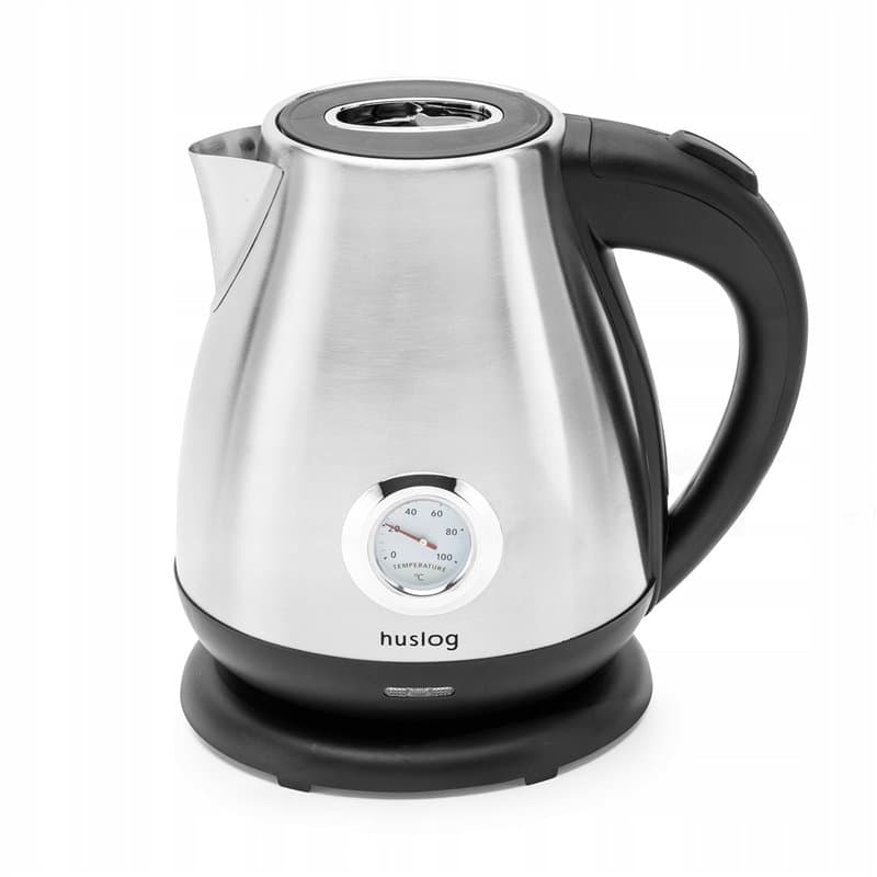 Huslog Bouilloire Électrique Rétro 1,7L, 2200W, Thermomètre Intégré, Chauffage Rapide, Acier Inoxydable, Sans Fil avec Base 360°
