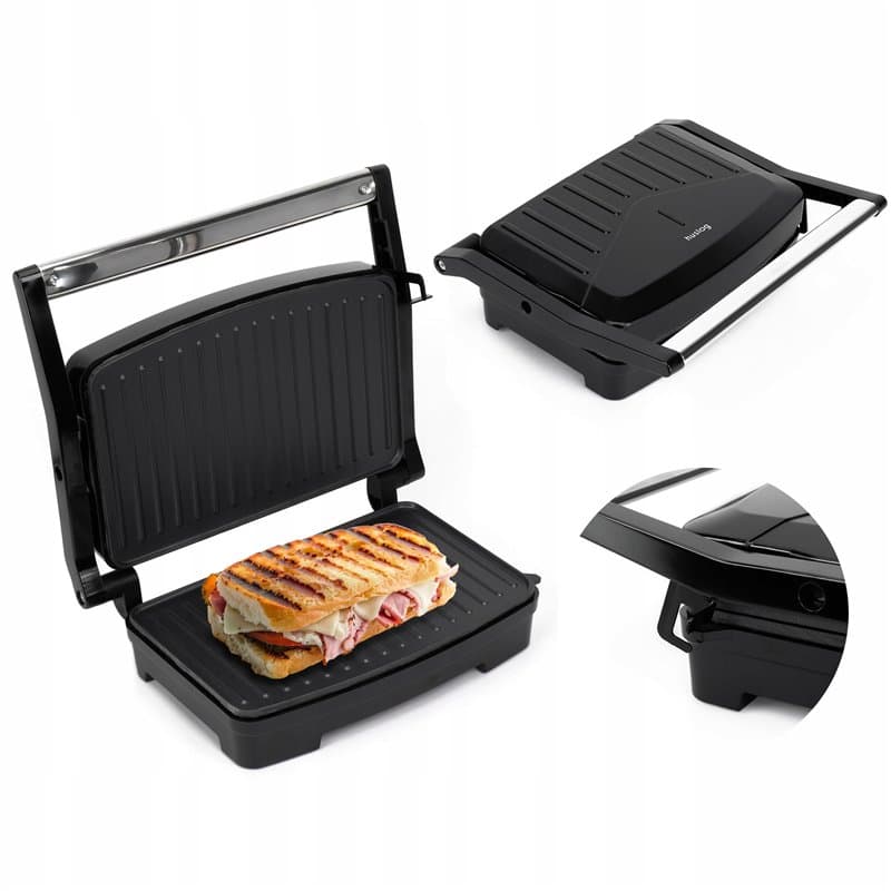 Huslog Grill Panini Électrique 1000W avec Revêtement Antiadhésif, Poignée Cool Touch, Voyant Lumineux, Pieds Antidérapants, Form