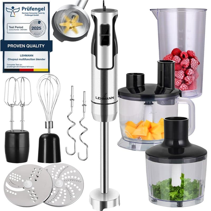 Lehmann Chopsui Mixeur plongeant 1200 W, Mixeur Plongeur avec 8 niveaux de vitesse en acier inoxydable, Mixeur blender pour Alim