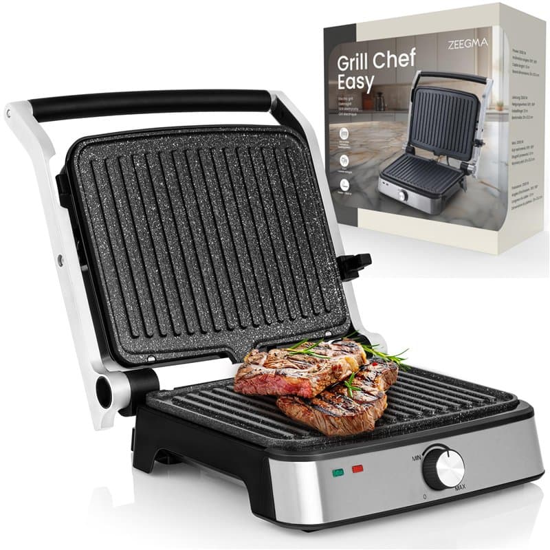 Zeegma Grill Chef Easy – Grill Électrique 2 en 1 et Presse-Panini, 2000W, Plaques Céramiques Antiadhésives, 29 x 23.2 cm², Tempé
