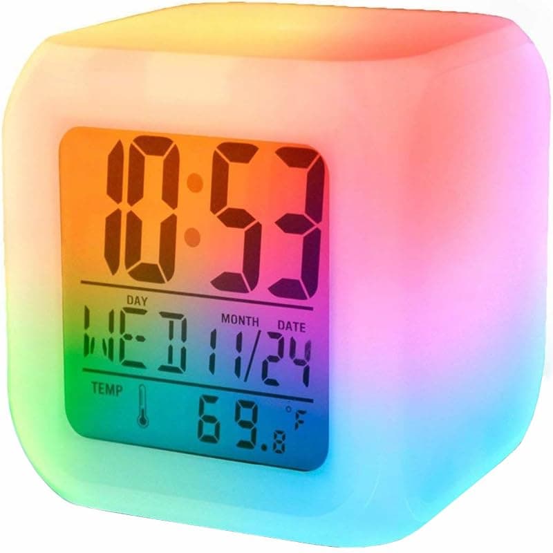 Retoo Réveil Numérique, Rétroéclairage LED 7 Couleurs, Écran LCD, 8x8x8cm, sans Fil, Fonction Thermomètre, Petit Cube pour Chamb