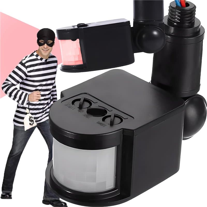 Retoo Détecteur De Mouvement Extérieu, IP44, Orientable À 180° Capteur, 240V, Charge Maximale 1200W, Portée 12 M, Trois Paramètr