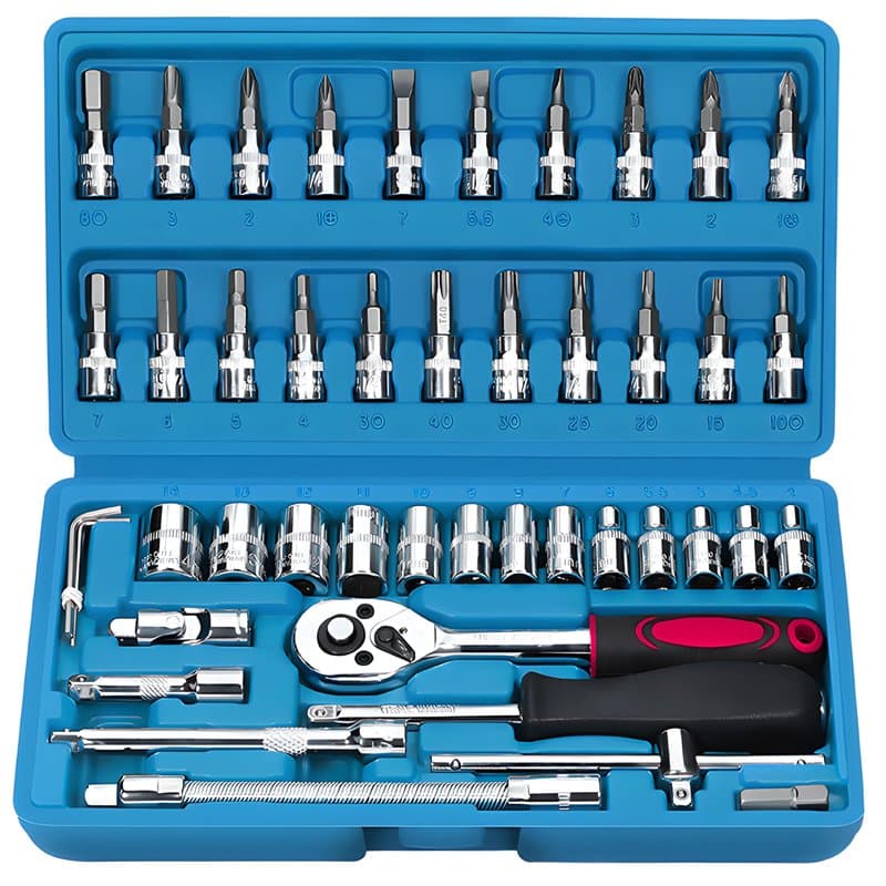 Retoo Jeu de clés à douille, 46 pièces, jeu d'outils mécaniques, écrous, tailles, boîte à cliquet et jeu d'embouts pour la répar
