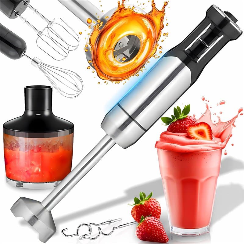 Retoo Mixeur plongeant 1200 W 15000 tr/min avec fonction turbo et 8 vitesses Col avec protection anti-éclaboussures Blender manu