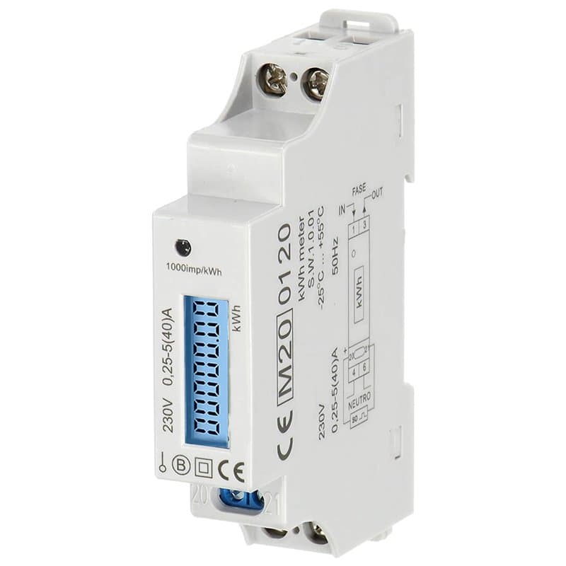Miratic Compteur Electrique Pour 1 Phase avec Certificat MID Largeur 1 Module 40A montage DIN TH-35mm