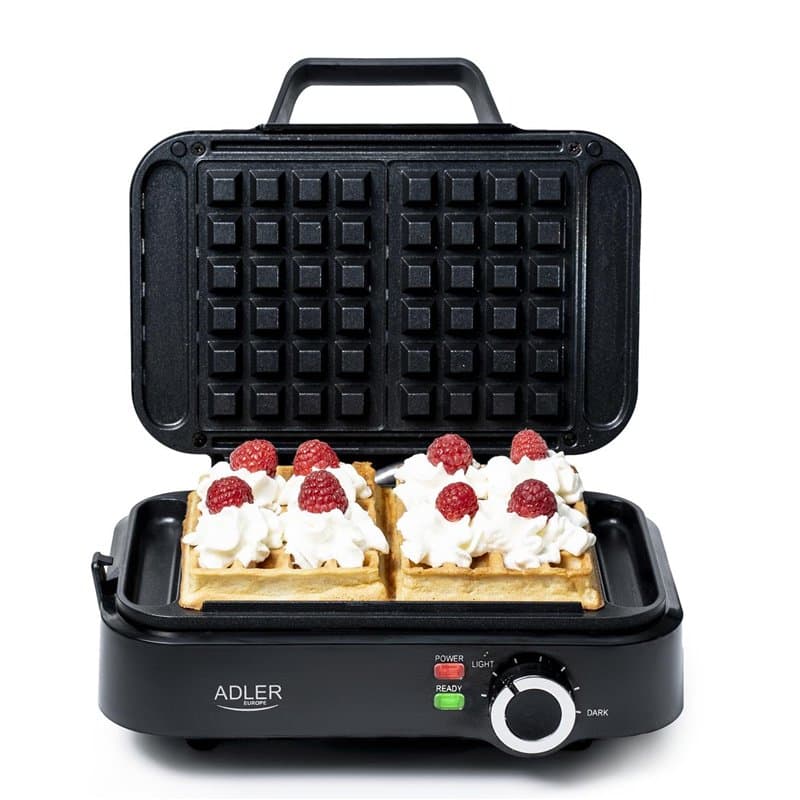 ADLER EUROPE Mini Gaufrier 2000W – Gaufrier Compact avec Revêtement Antiadhésif – Température Réglable – Gauffre Prépare 2 Grand