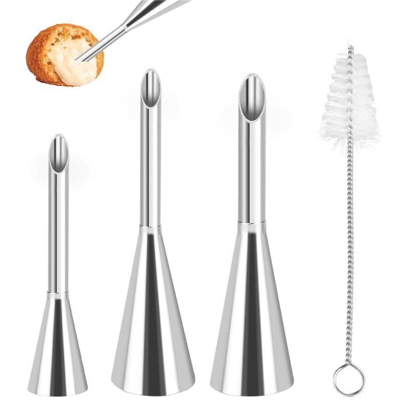 3 Pièces Puff Douille, Puffs Injection Seringue Inoxydable avec Brosse de Nettoyage, 3 Tailles Buse pour Crème, Seringue Patisse