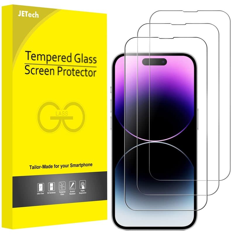JETech Protection d'Écran à Couverture Complète pour iPhone 14 Pro 6,1 Pouces, Integrale Film en Verre Trempé 9H Compatible Coqu