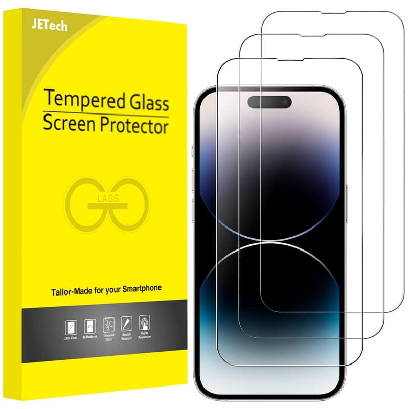 JETech Protection d'Écran à Couverture Complète pour iPhone 14 Pro Max 6,7 Pouces, Integrale Film en Verre Trempé 9H Compatible