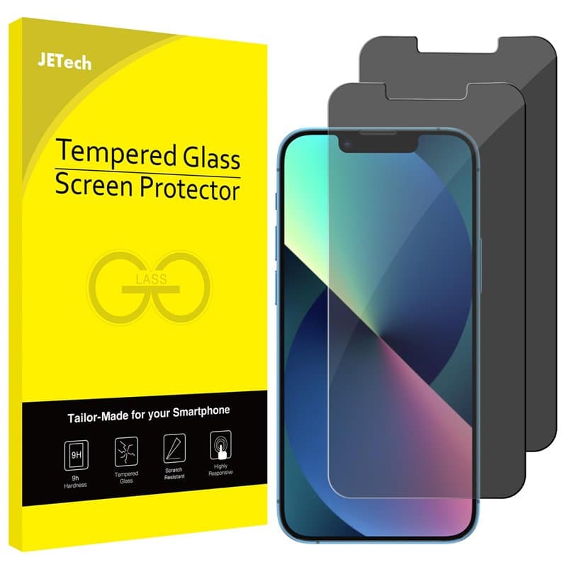 JETech Protection D'écran pour iPhone 16e 2025, iPhone 13/13 Pro 6,1 Pouces, Film en Verre Trempé, Anti-Espion, Lot de 2