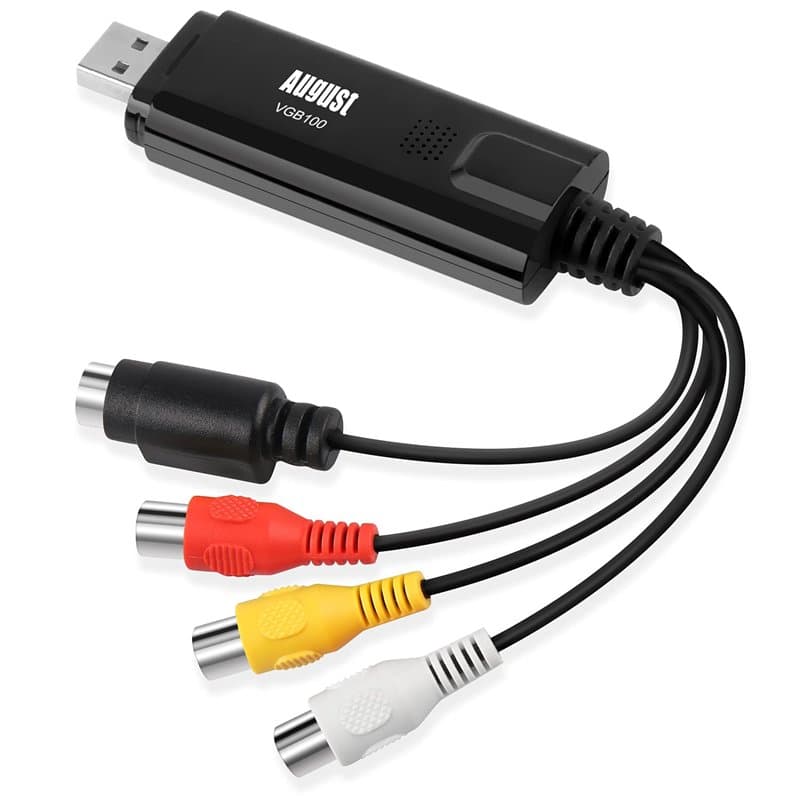 August VGB100 Enregistreur Convertisseur de Vidéo / Audio AV - Carte de Capture Vidéo Clé USB 2.0 – Câble de Transfert RCA vers