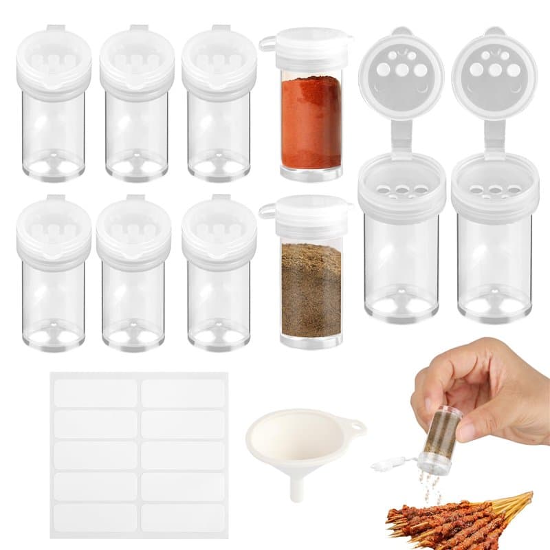 10 pièces Mini Saliere, 5ml Salieres et Poivrieres avec 5 Trous et Couvercle, Saliere et Poivriere De Table avec Entonnoir et Ét