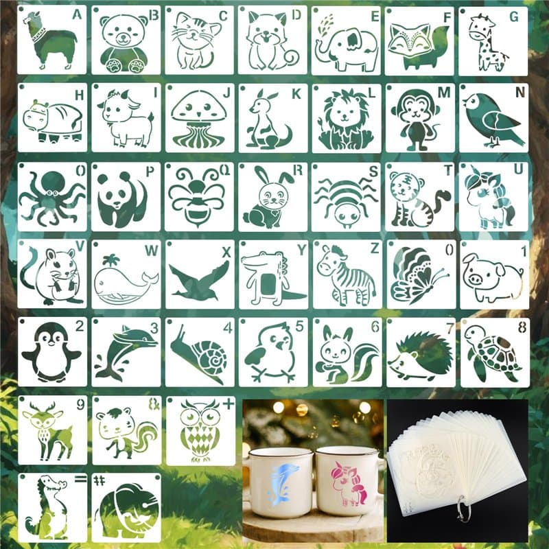 40 Pièces Pochoir Animaux, Réutilisables et Lavables Pochoir Dessin Enfant, 7,5 * 7,5 cm Pochoir Enfant, Pochoirs pour Peinture