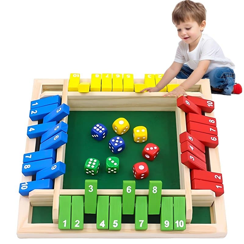 ChaneeHann Shut The Box Jeux en Bois,Jeu de Plateau en Bois,Jeu de Dés en Bois,Jeux de Mathématiques pour Enfants,8 dés 2-4 Joue